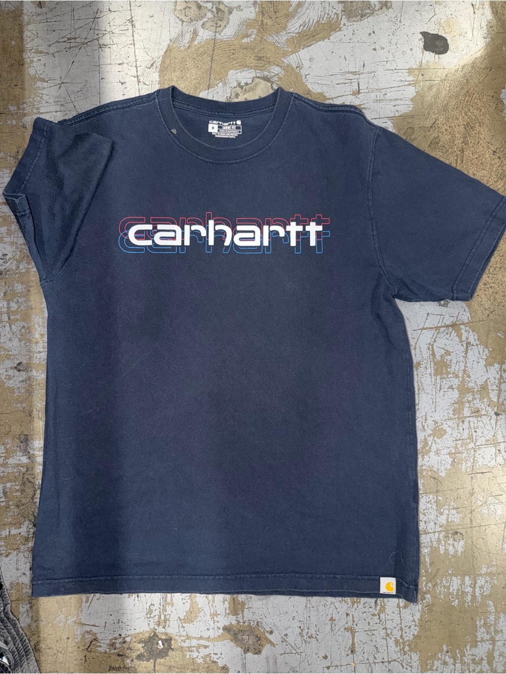 Carhartt Navy Short-Sleeve Tee with Multicolor Outline Logo